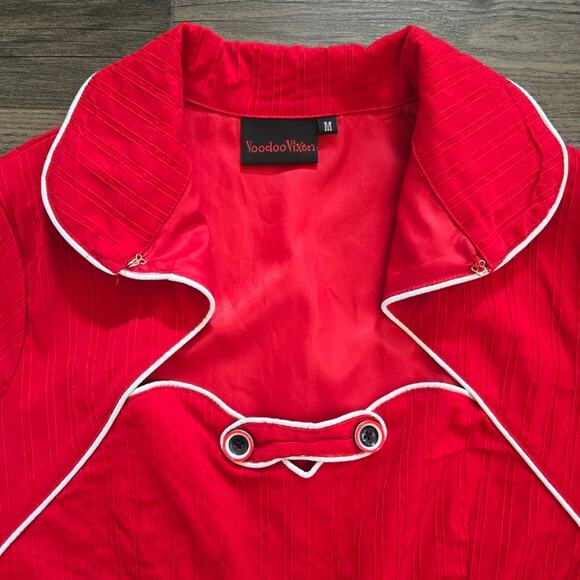 Voodoo Vixen Vintage Retro Cap Sleeve Swing Dress Red White M - Picture 4 of 10